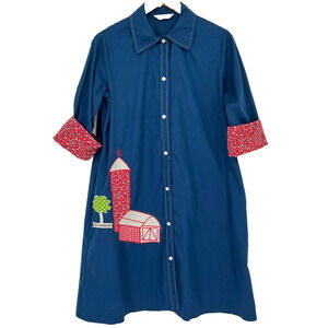 Blue Midi Dress with Red Accents